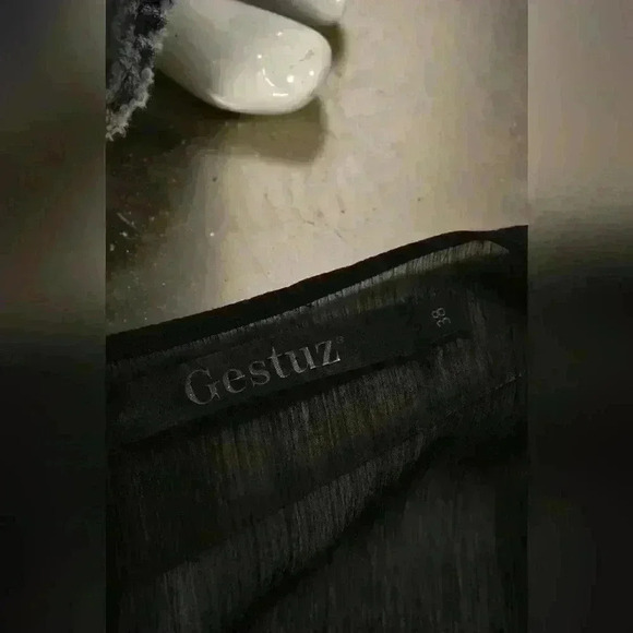 GESTUZ Black Grey Polyester Crepe Sequin Sparkle Sheer Evening Blouse Medium - Picture 6 of 7